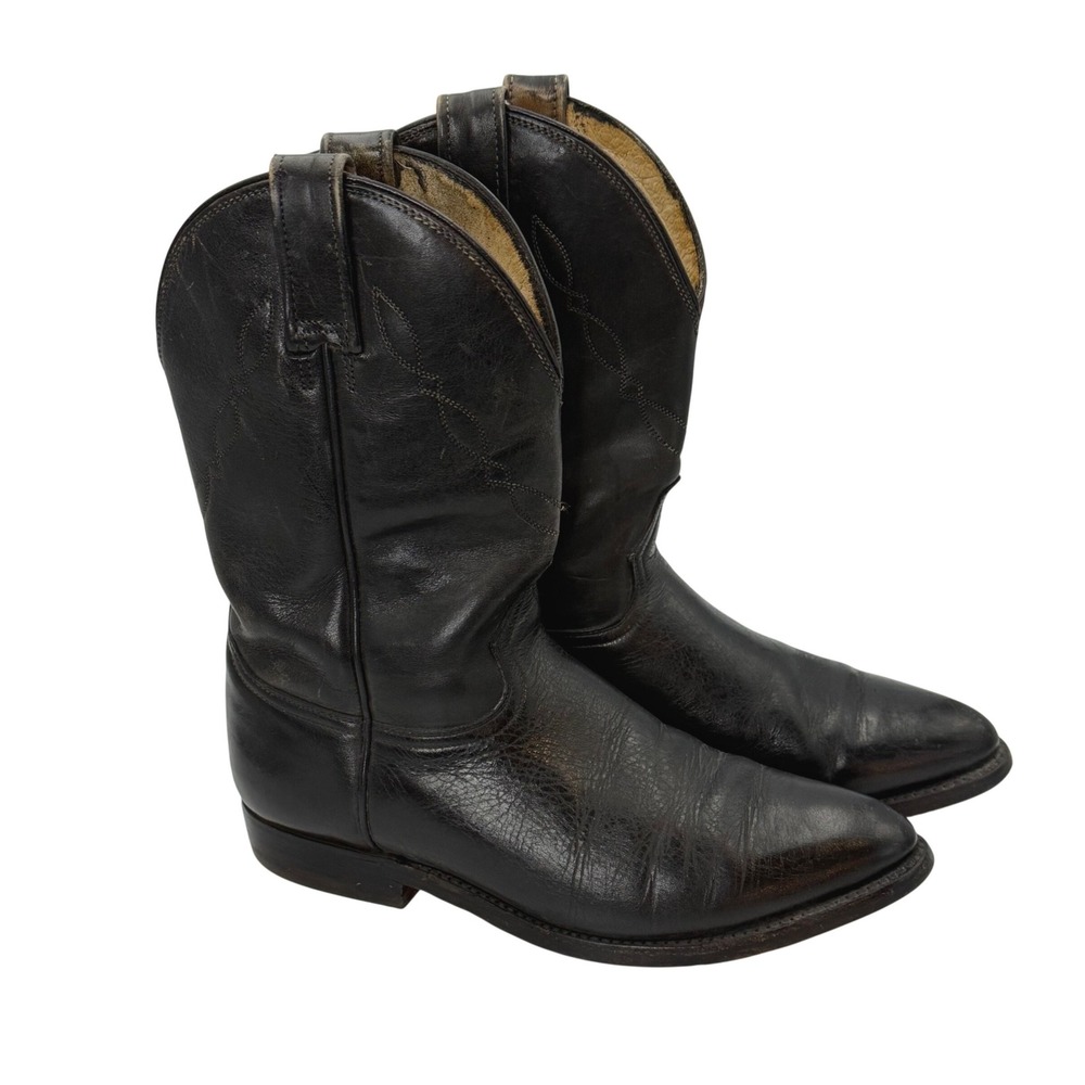 Soto Boots Black Leather Western Cowboy Boots Mens 7.5 EE Wide